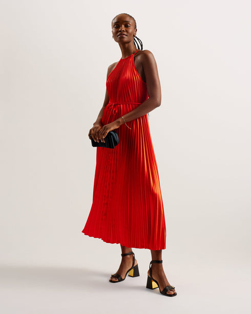 MELIKE-Dresses-Searching for a glamorous gown? Look no further than MELIKE. Bringing together a pleated design, satin finish and a halter neck, we've created a dress that's sure to shine under those party lights. Its flowy finish is cinched at the waist with a tie belt, making it the perfect dance partner. Midi dress Pleated design Halter neck Satin finish Sleeveless Self tie belt with hardware Katrine is 5'9" / 1.75m and wears Green in a Ted size 1- Ted Baker Romania